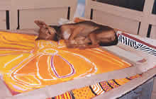 Dingo asleep on painting