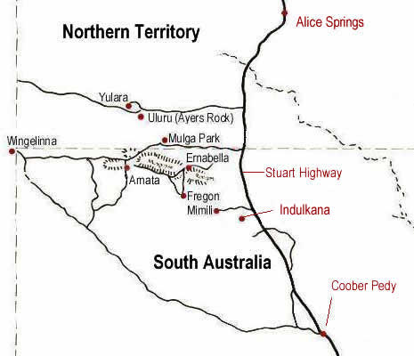 Map of APY communities including Indulkuna